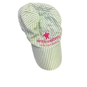 Simply Southern Women’s Hat Green Seersucker Stripe Turtle Logo Cap Preppy Beach
